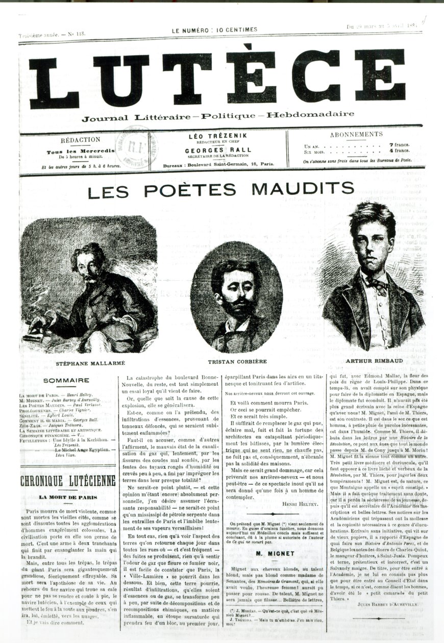 De Vervloekte Dichters, voorpagina van de krant Lutece, 1884 door French School