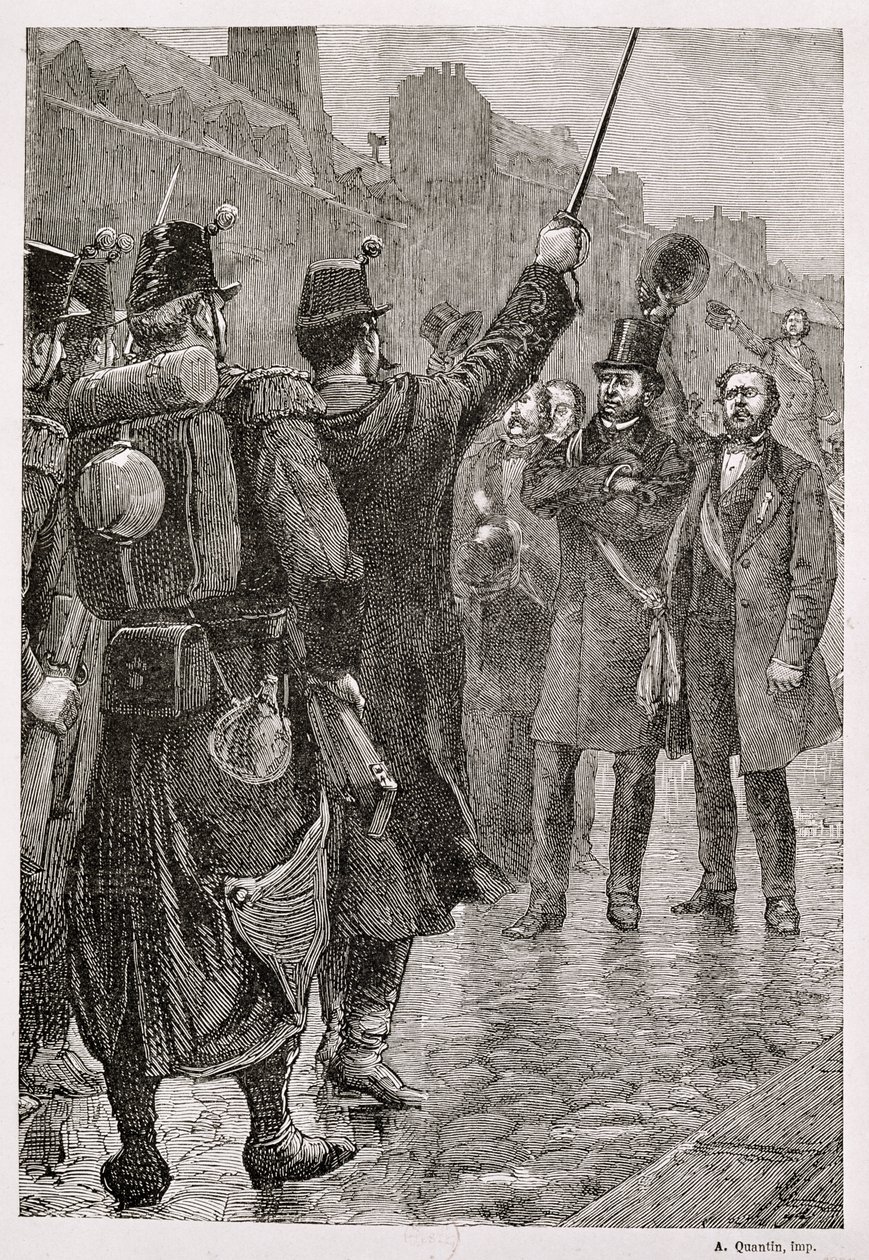 De Arrestatie van Victor Schoelcher (1804-93) bij de Saint-Antoine Barricade, 4 december 1851 door French School