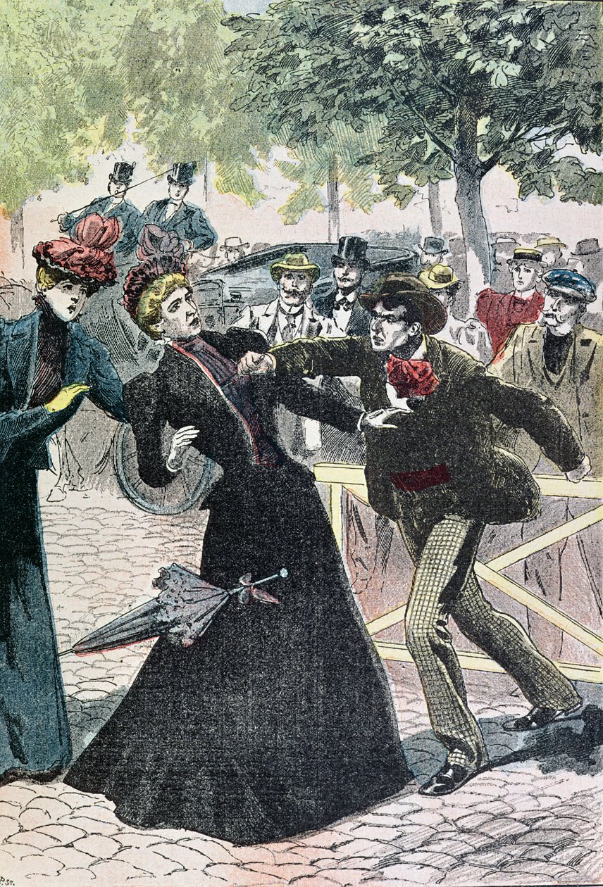 De moord op Elizabeth (1837-98) keizerin van Oostenrijk door Luccheni, 10 september 1898, illustratie uit Le Pelerin, 1898 door French School