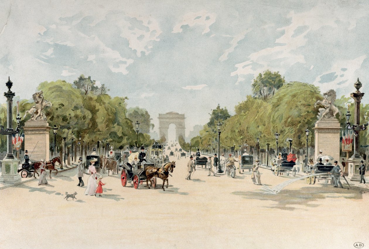 De Avenue des Champs-Elysees, c.1895 door French School