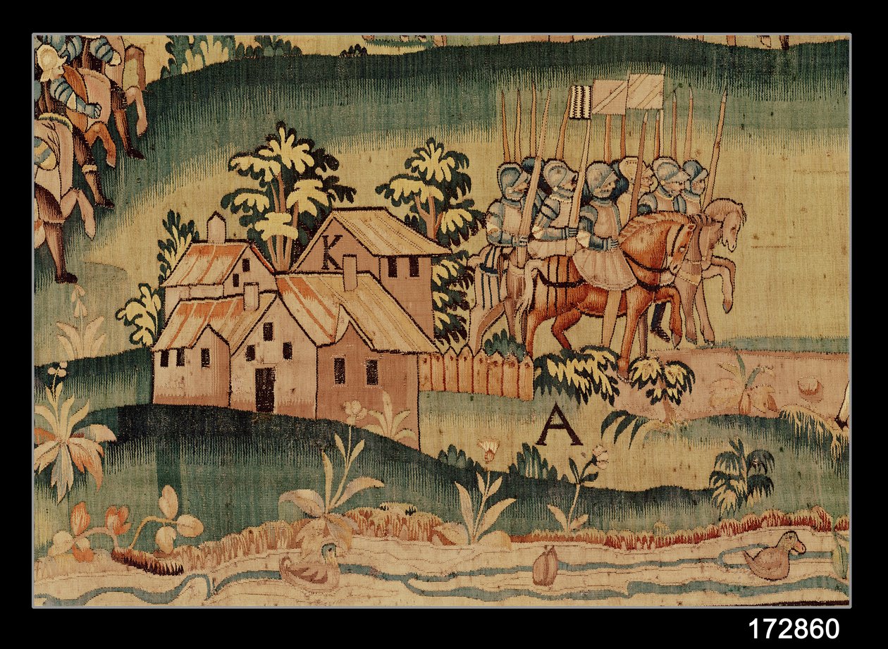 De Slag bij Jarnac, de ontmoeting van de twee legers op 13 maart 1569 (detail) door French School