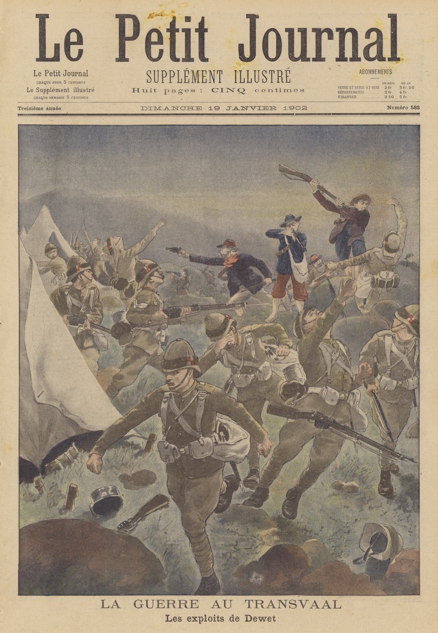 De Boerenoorlog: de heldendaden van Christiaan de Wet (kleurenlitho) door French School