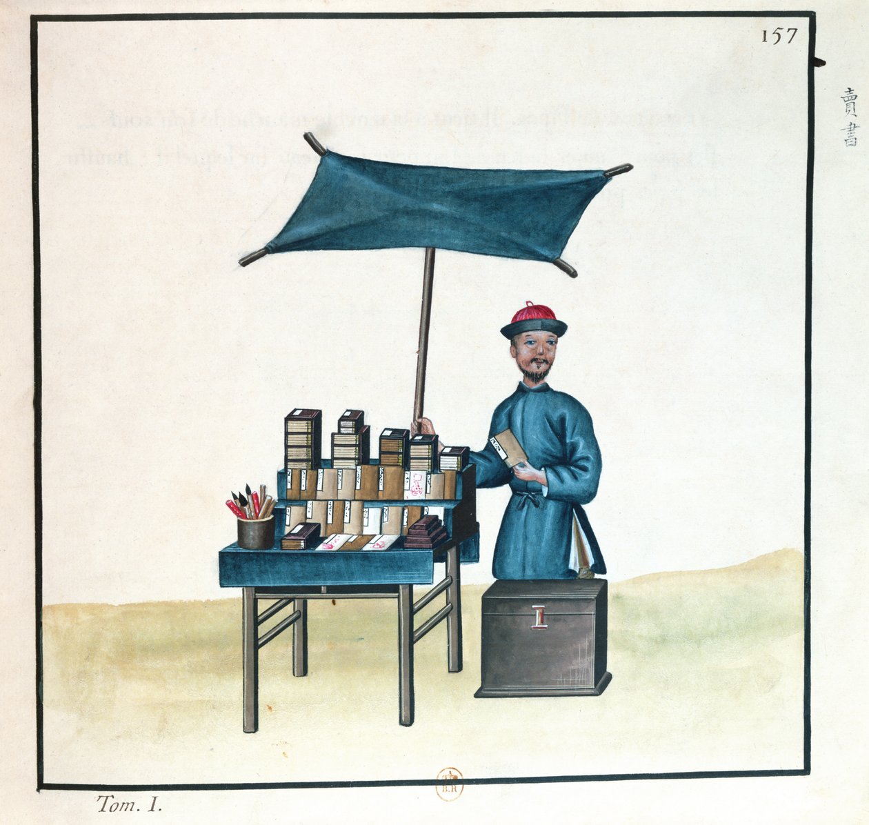 De boekverkoper, uit een boek over de straatroepen van Peking, c.1785 door French School