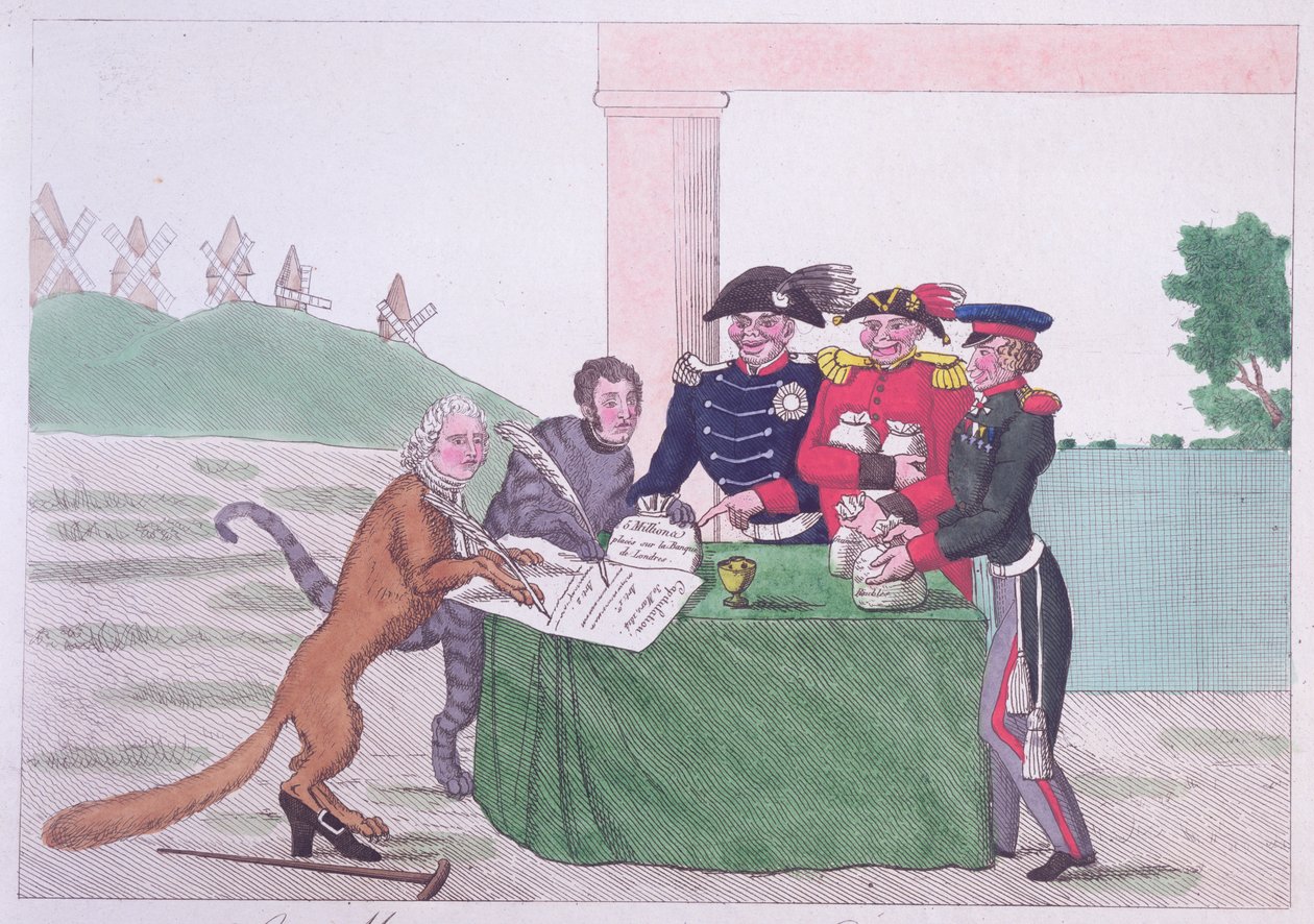 De Capitulatie, karikatuur van Charles Maurice de Talleyrand-Perigord (1754-1838) 30 maart 1814 door French School