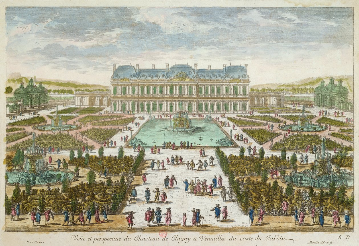 Het kasteel en de tuin van Clagny in Versailles door French School