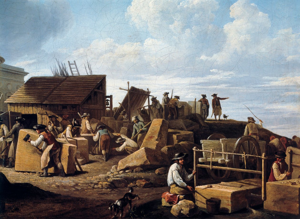 De bouw van het Hotel de Salm, Parijs (detail), in 1786 door French School