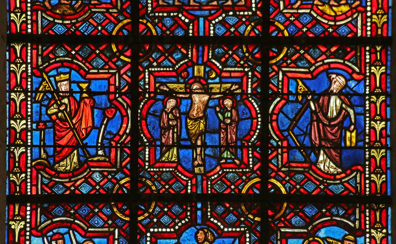 De kruisiging tussen de kerk en de synagoge door French School