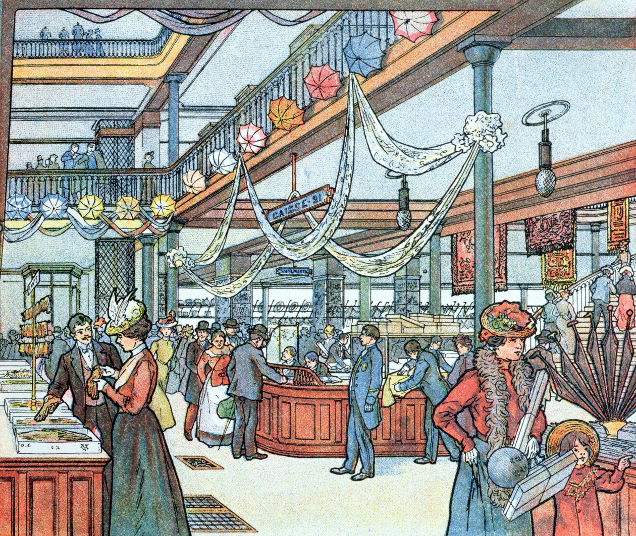 Het warenhuis, illustratie uit Cours Schweiter, ca. 1900 door French School
