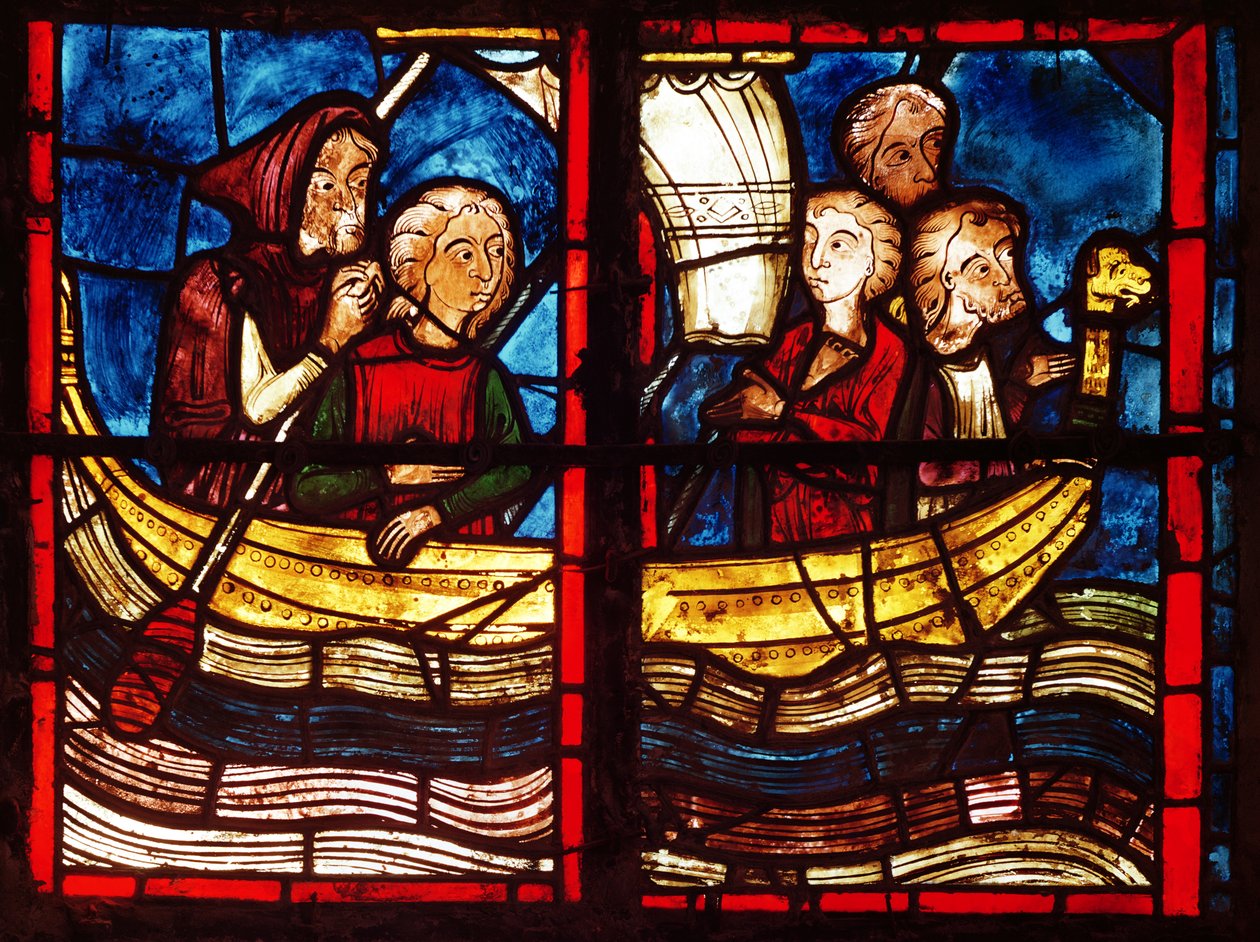 Het vertrek naar Jeruzalem, uit het verhaal van St. Maria van Egypte in de Chapelle de la Sainte-Croix door French School