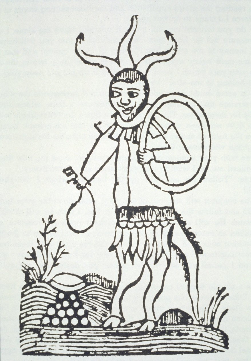 De Duivel wijst Verborgen Schatten aan, kopie van een illustratie uit Le Veritable Dragon Rouge, 2e versie, Lille 1521, gebruikt in Geschiedenis van de Magie, gepubliceerd eind 19e eeuw door French School