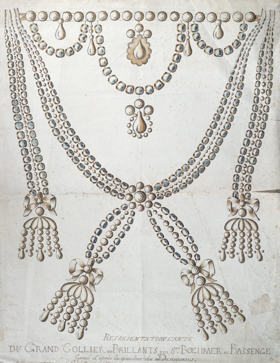 De diamanten ketting betrokken bij de Affaire van de Collier de la Reine, c.1785 door French School