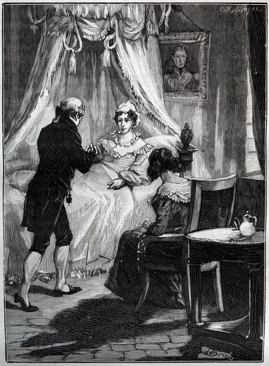 De Hertogin van Berry (Marie Caroline, Prinses van de Twee Siciliën, Hertogin van Berry (1798-1870) in het Fort van Blay ontvangt Dokter Louis Charles Deneux (1767-1846) - Gravure door French School
