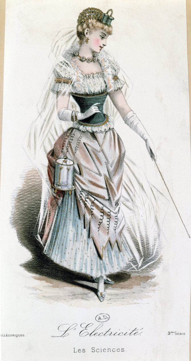 De elektriciteitsfee, kostuum voor een gemaskerd bal met batterij, ca. 1885 door French School
