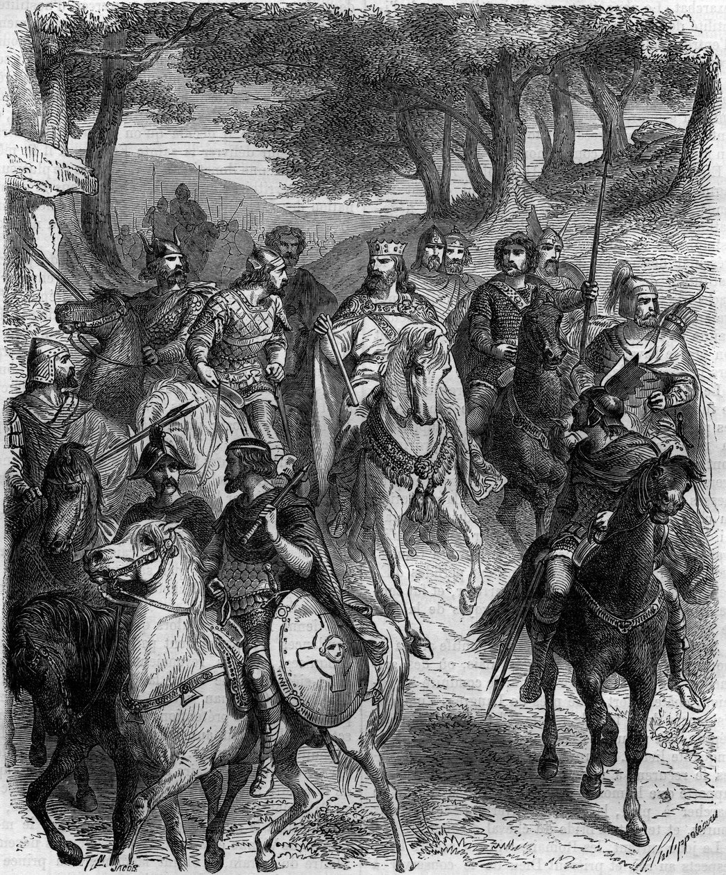 De Franse heren op de vergadering van Quiercy: het capitularium van Quierzy, uitgevaardigd op 14 juni 877 in Quierzy sur Oise door Karel de Kale om de goede werking van zijn rijk te regelen terwijl hij weg was. door French School