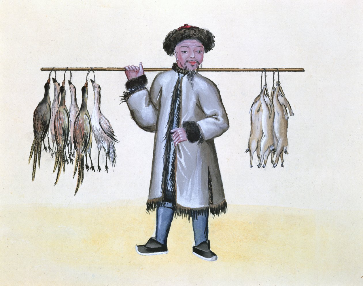 De wildhandelaar, uit een boek over de straatroepen van Peking, c.1785 door French School