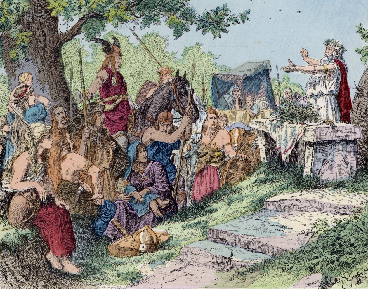 De Galliërs voor de Romeinse verovering (kleurenlitho) door French School