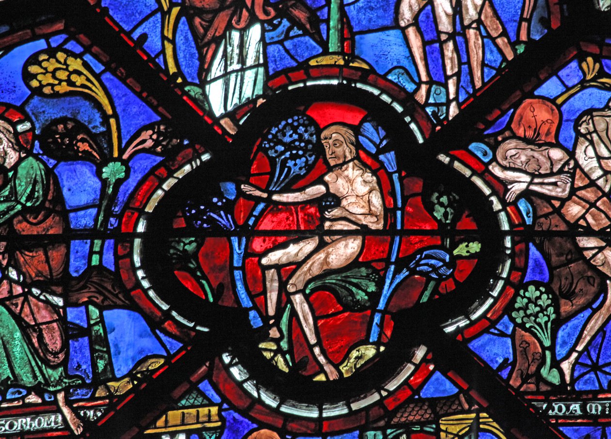 Het raam van de barmhartige Samaritaan: Adam in de Hof van Eden door French School