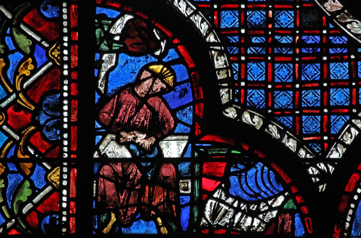 Het raam van de barmhartige Samaritaan: de schenkers - schoenmakers door French School