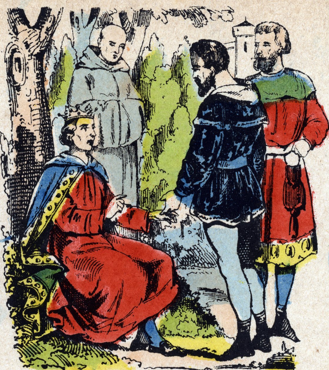 De koning van Frankrijk Lodewijk IX, ook wel Saint-Louis genoemd (1214-1270), spreekt recht onder een eik in Vincennes door French School