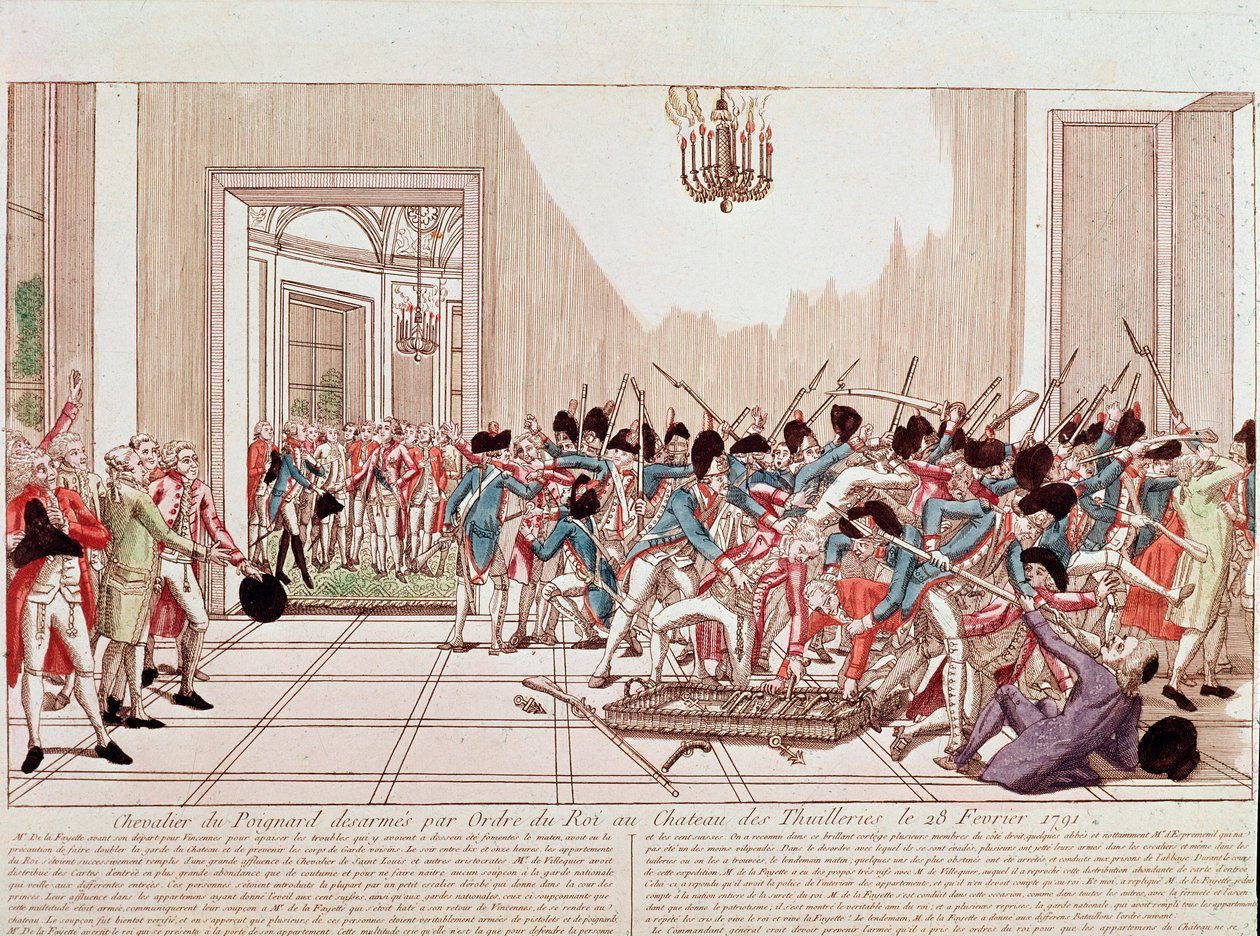 De Ridders van Aggard ontwapend op bevel van de koning in het Tuilerieënpaleis, 28 februari door French School