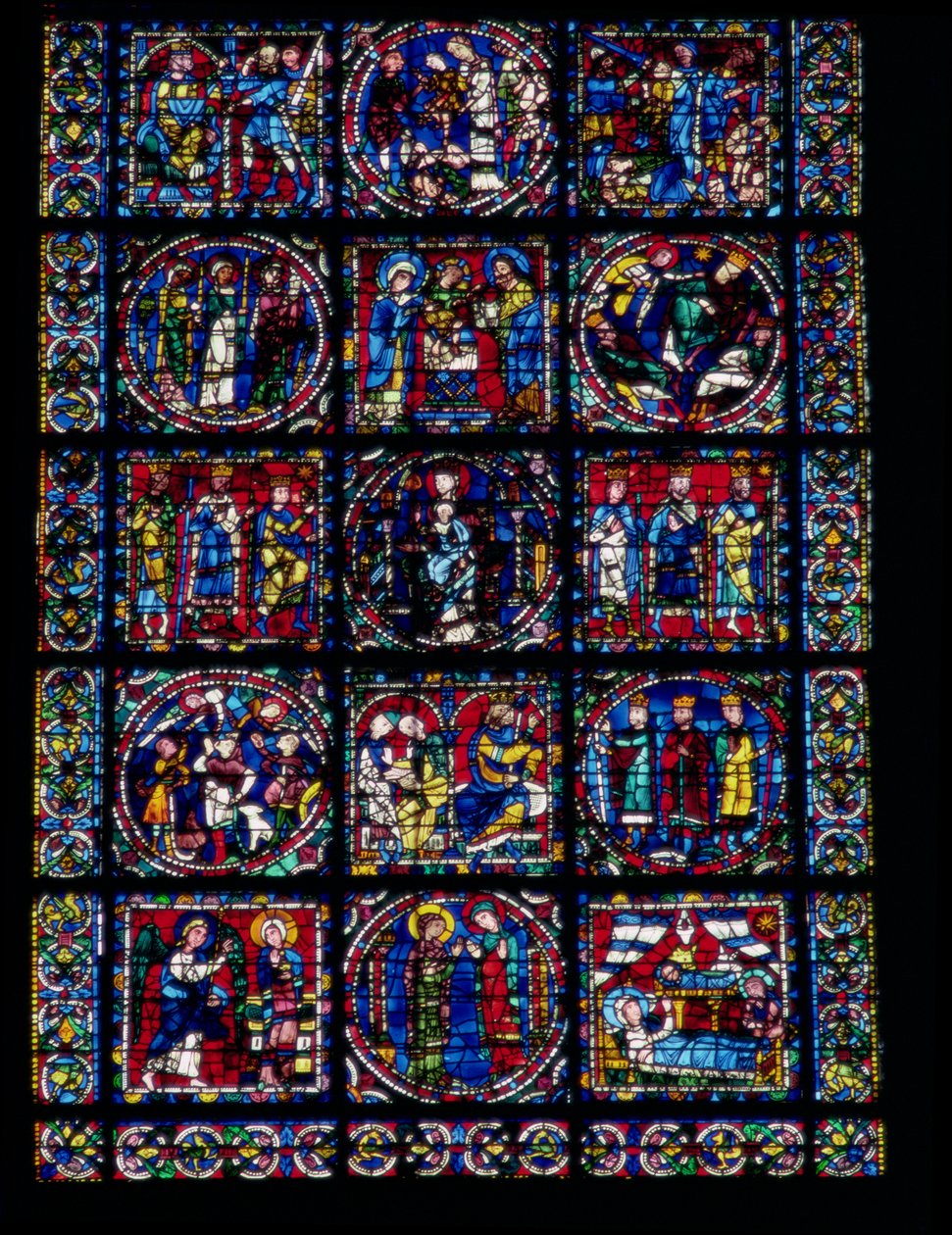 Het Leven van Christus, Nieuwe Testament Cyclus, onderste helft van raam, ca. 1145-50 door French School
