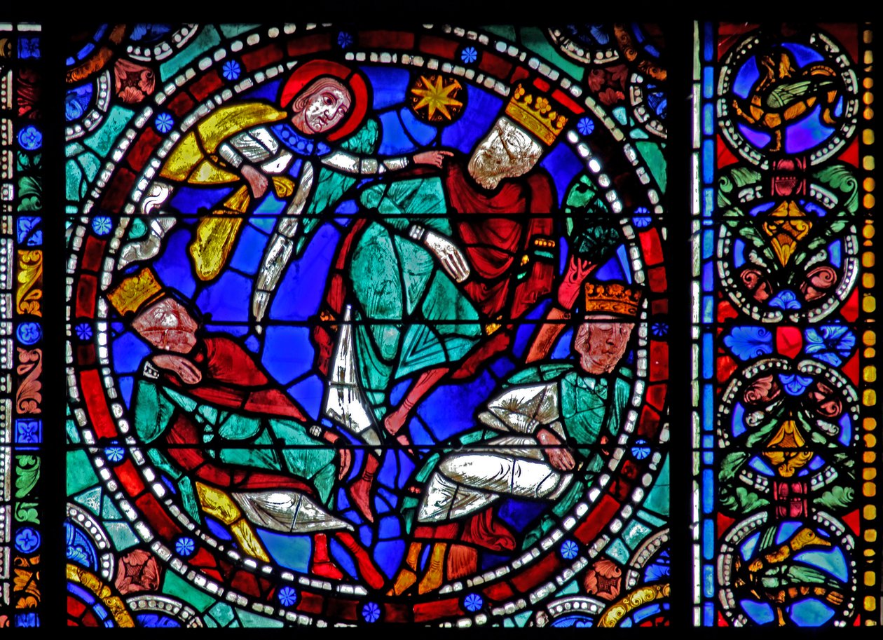 Het Leven van Christus-raam: De Wijzen - gewaarschuwd in een droom door French School