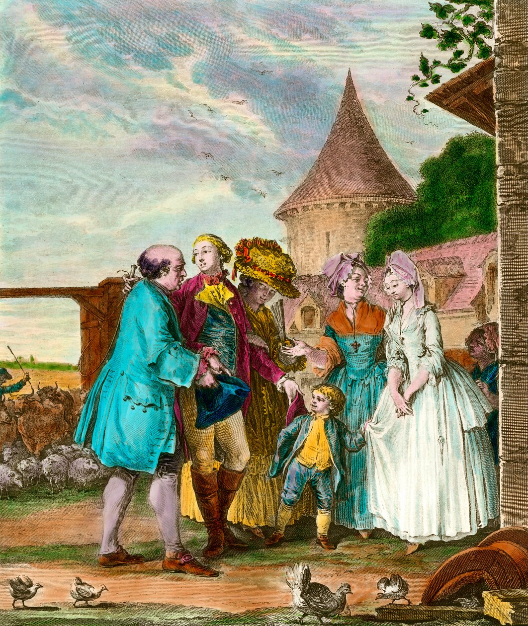 De Heer en zijn boer. 18e-eeuwse gravure. Privécollectie. door French School