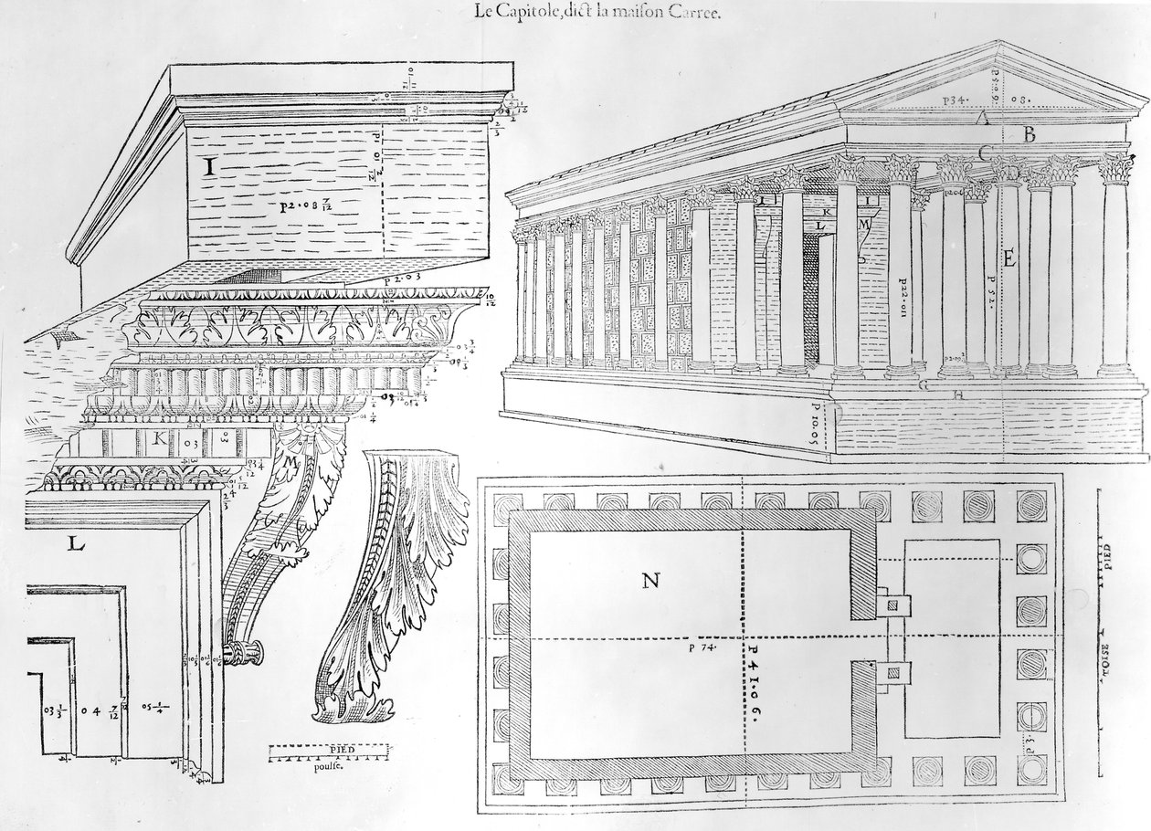 De Maison Carrée, illustratie uit Discours historial de lantique et illustre cite de Nismes door Jean Poldo d
