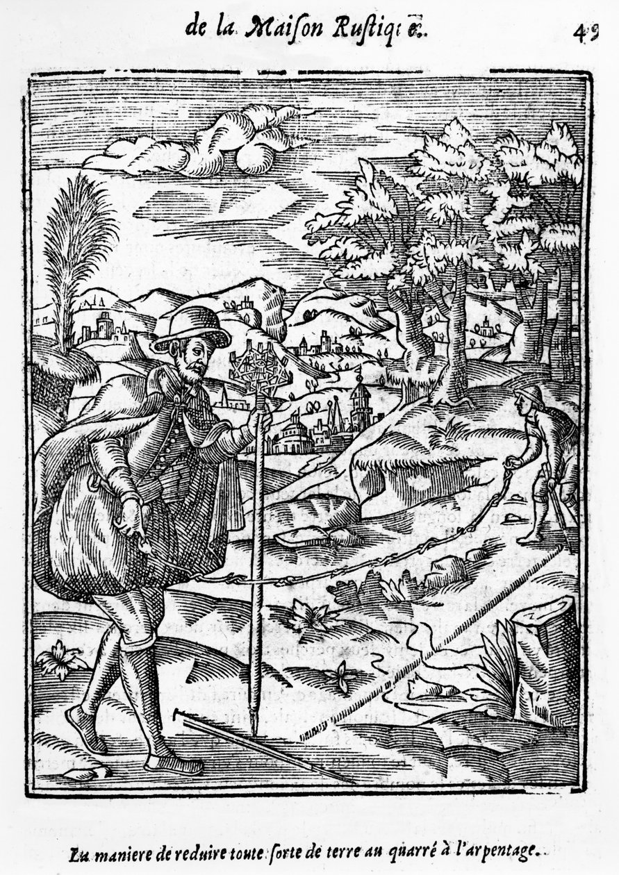 De Manier om elk soort Grond te Reduceren tot de Meetvierkant, illustratie uit LAgriculture et Maison Rustique door Charles Estienne, editie gepubliceerd 1641 door French School