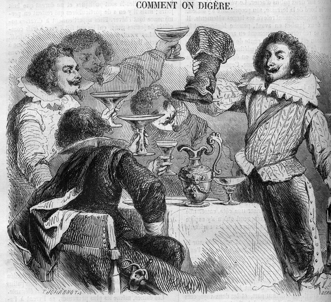 De markies Francois de Bassompierre (1579-1646) (maarschalk de Bassompierre) drinkend uit zijn ketelboot. Gravure uit 1852. door French School
