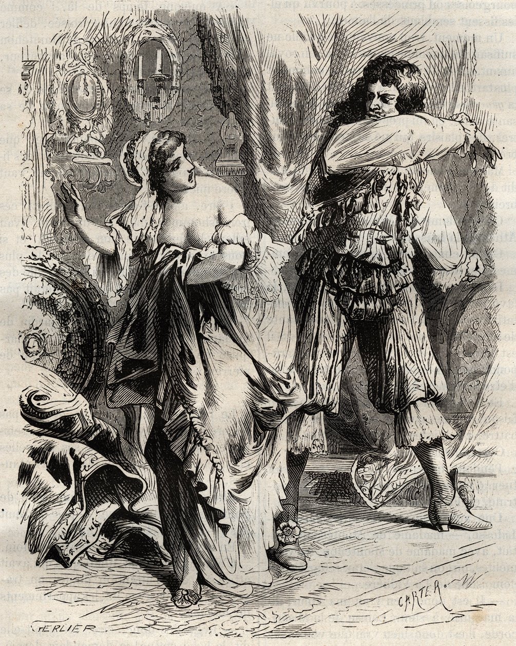 De Markies van Montespan, Louis Henri (Louis-Henri) de Pardaillan de Gondrin (1640-1691), sloeg zijn vrouw, de Markiezin van Montespan (Francoise Athenais) door Rochechouart Mortemart (of Madame de Montespan) (1640-1707), omdat zij hem weigerde op bevel va door French School