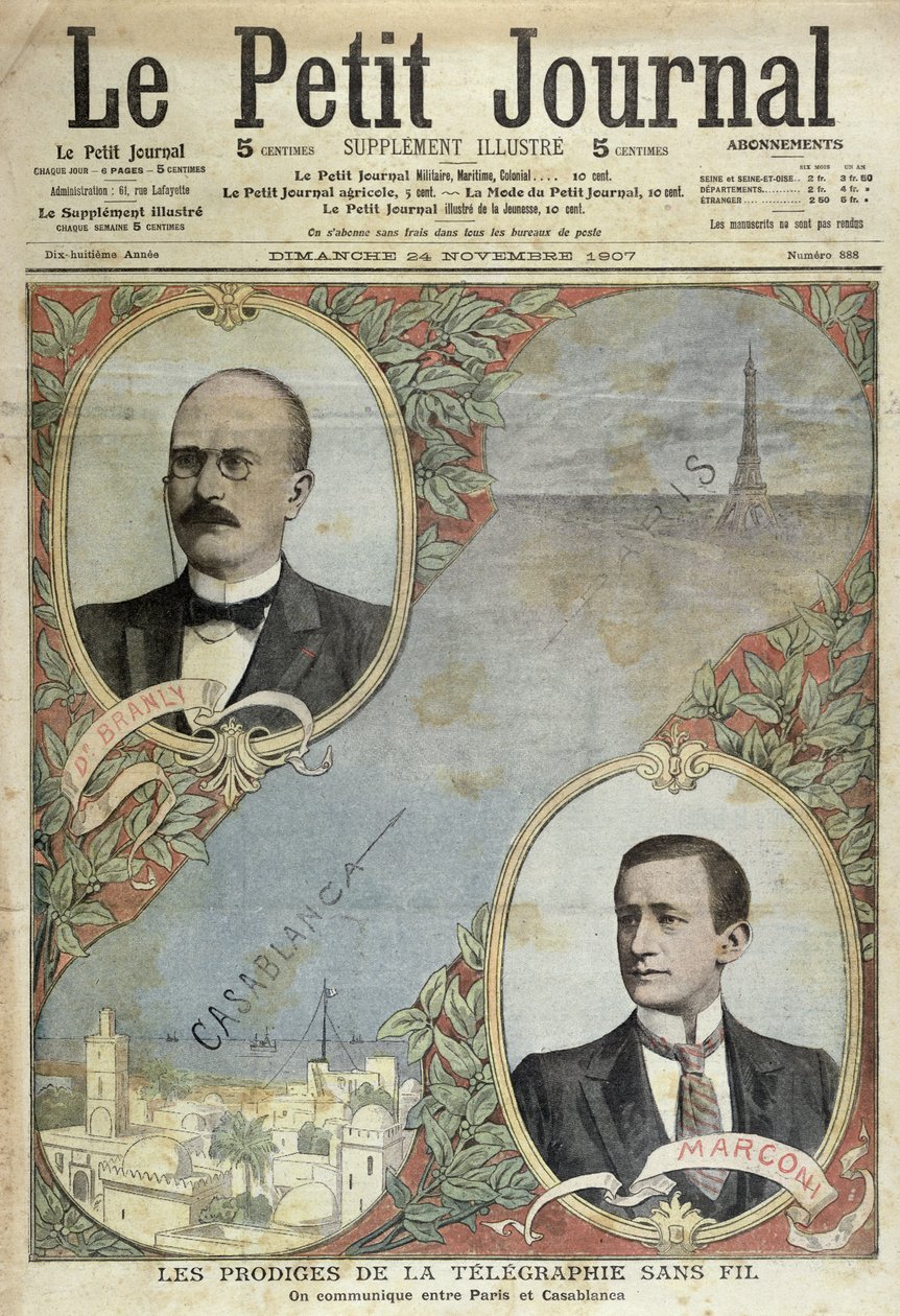 De wonderen van het telegrafiesysteem, illustratie uit Le Petit Journal, 24 november 1907 door French School