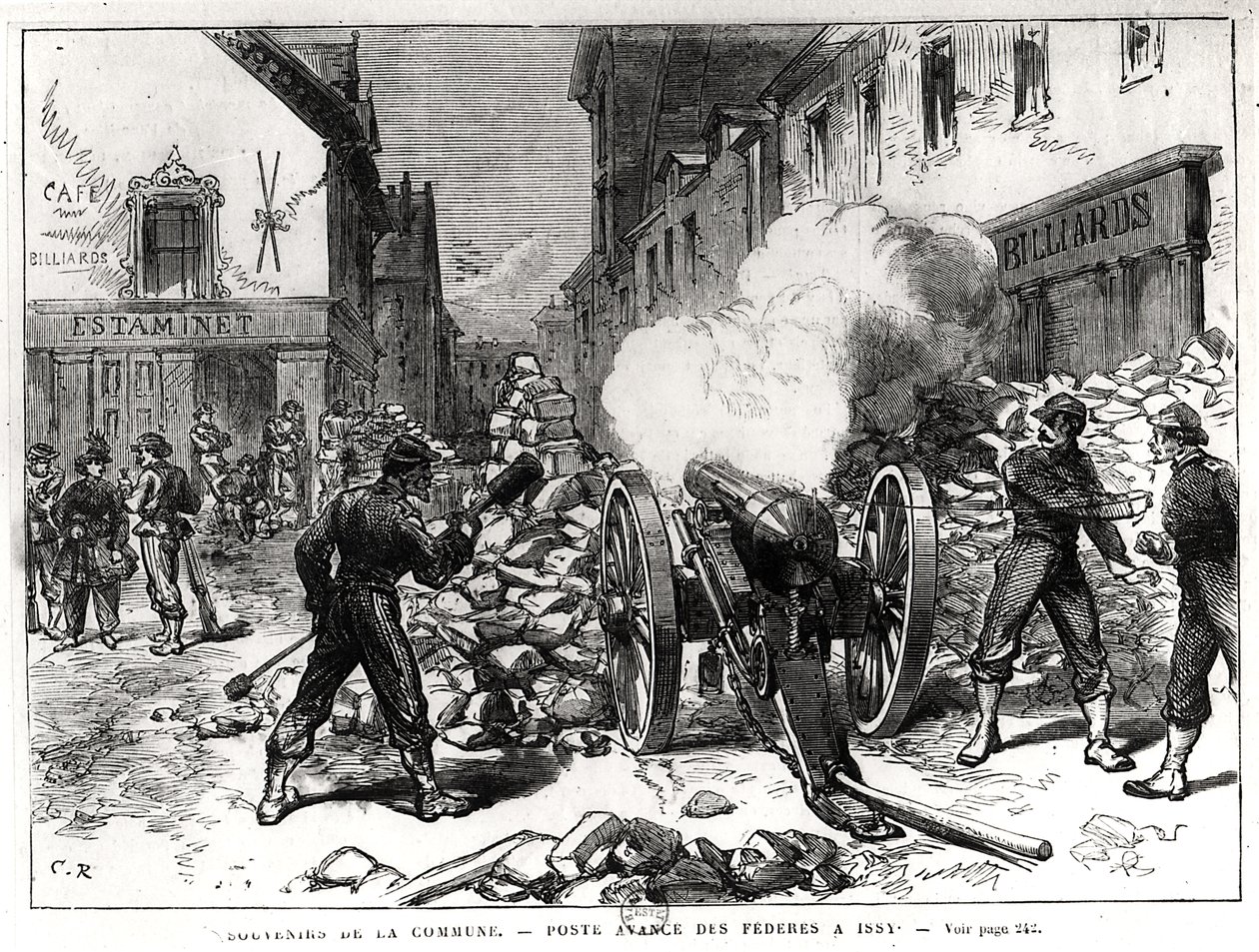 De Parijse Commune: Een barricade bij Issy, 2 mei 1871 (gravure) door French School