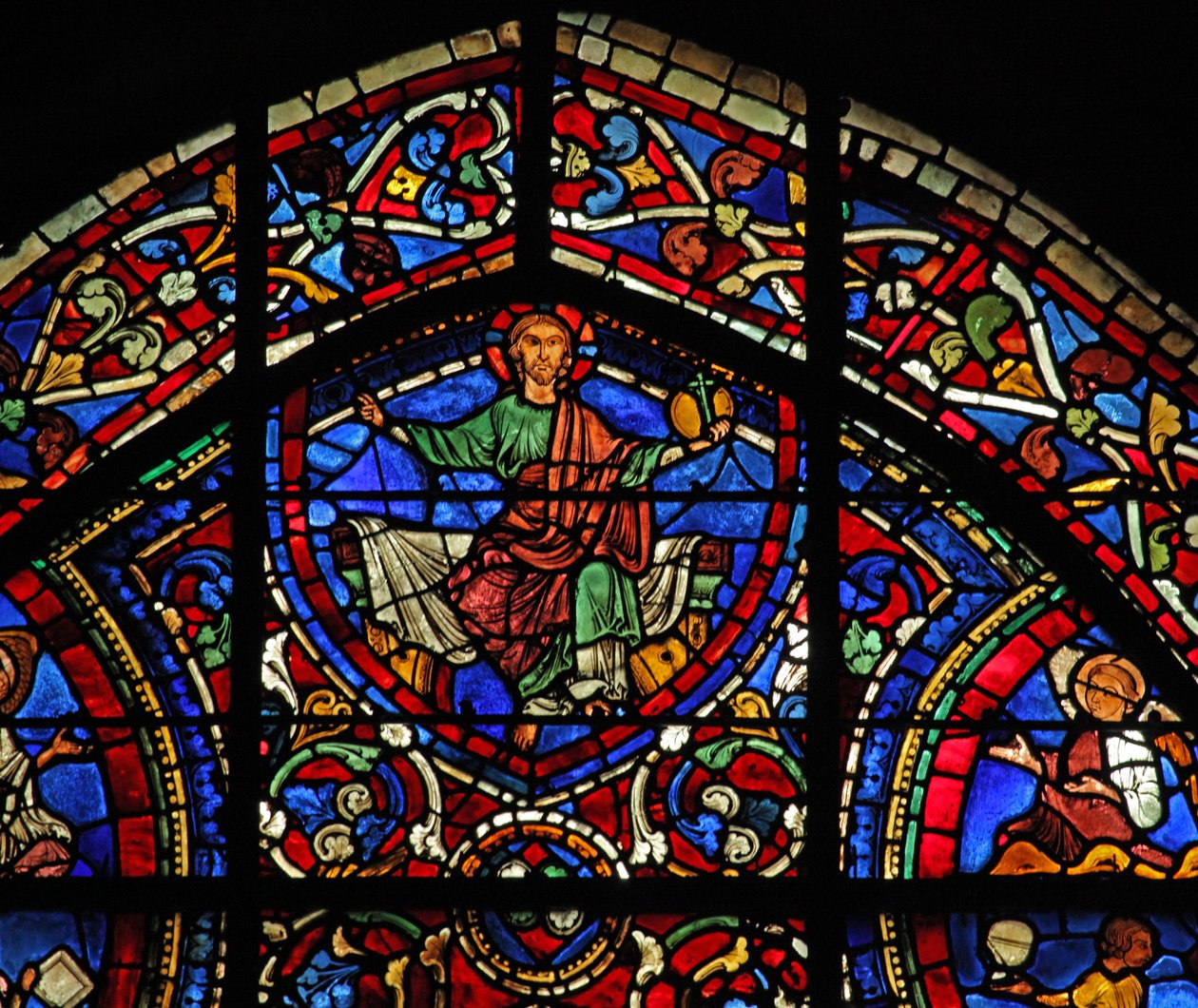 Het raam van de Verloren Zoon: Christus - Majestas Domini door French School