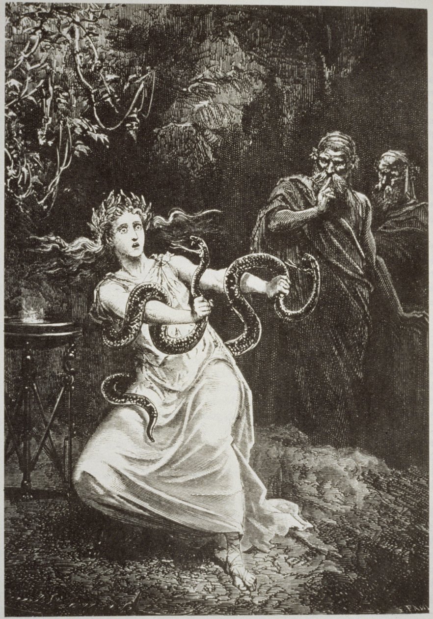 De Pythia, uit LHistoire de la Magie door Paul Christian, geïllustreerd in Geschiedenis van de Magie, gepubliceerd eind 19e eeuw door French School