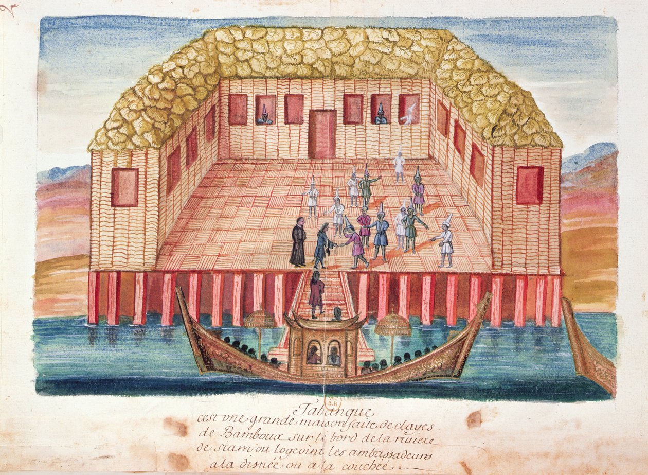 De residentie van de Franse ambassadeurs in Siam, uit een verslag van de Jezuïeten in Siam, 1688 door French School