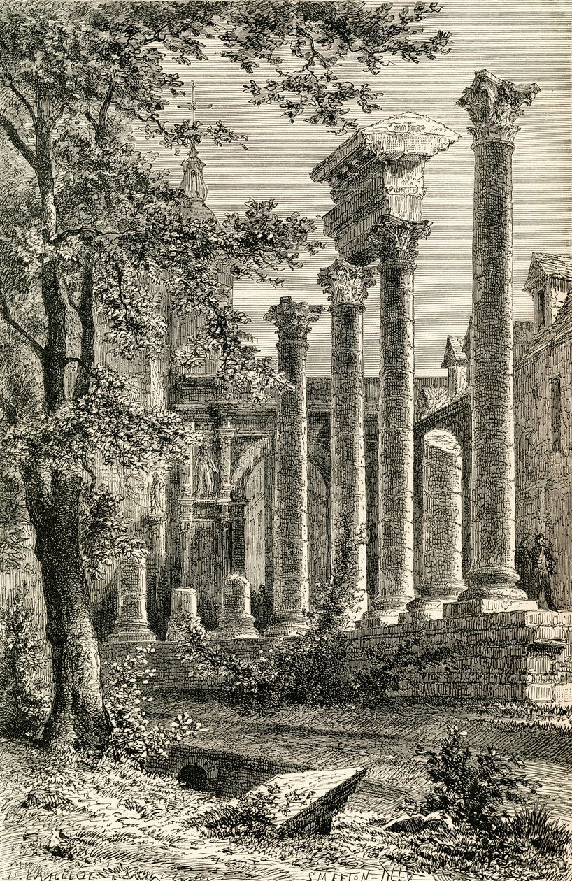 Het Romeinse theater, Besançon, in de 19e eeuw, uit 