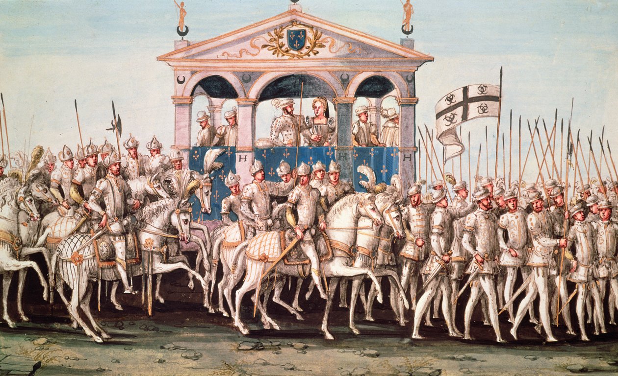 Het koninklijke intochtsfeest van Henri II (1519-59) in Rouen, 1 oktober 1550 door French School