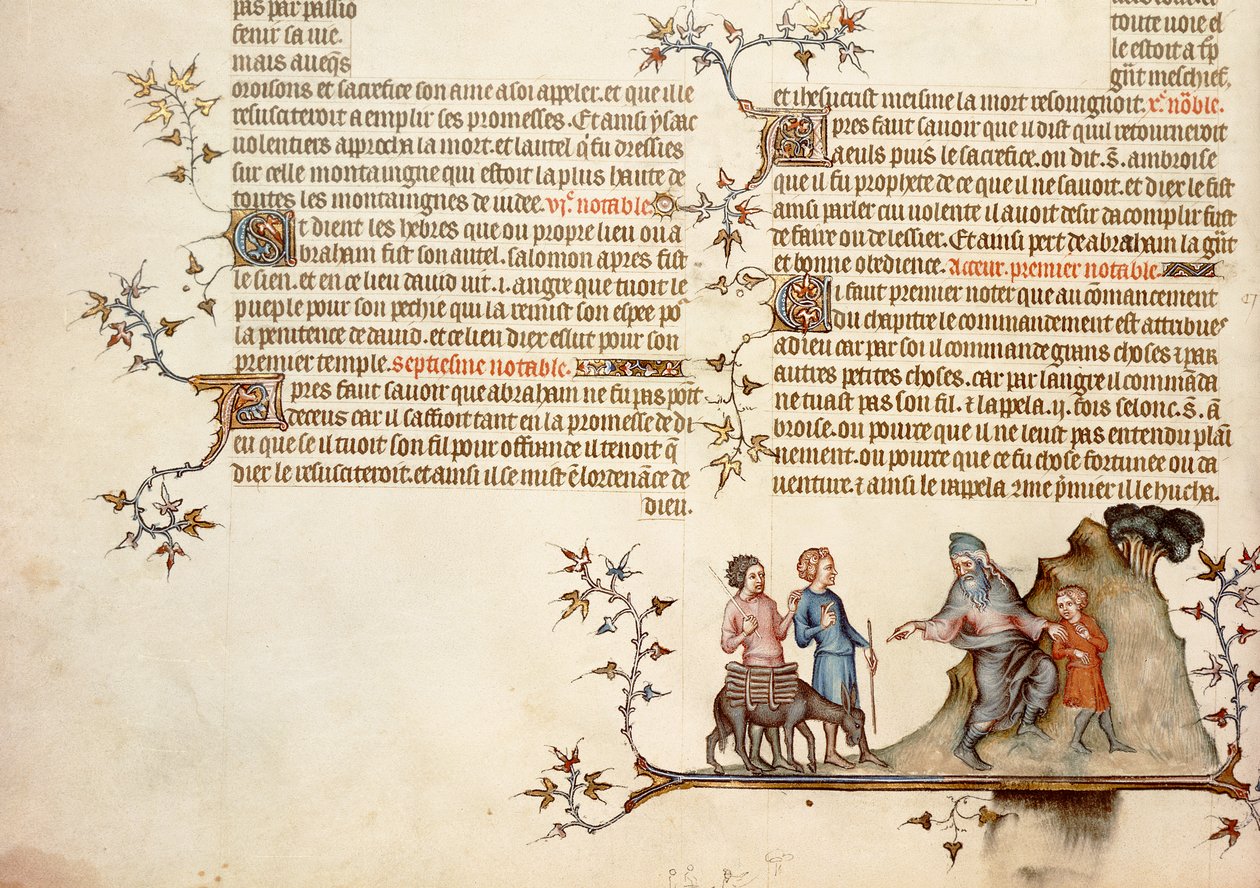 Het offer van Isaak, uit De Bijbel van Jean de Sy, ca.1355 door French School