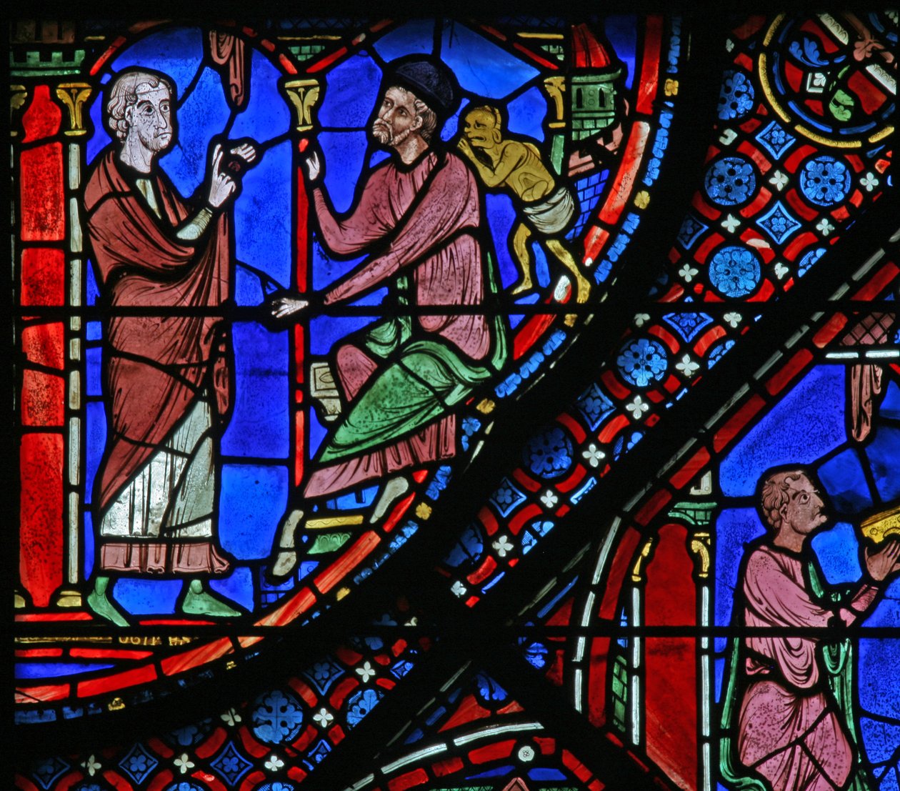 Het St. Jacobus raam: Filetus vertelt Almoniges (Hermoniges) over zijn bekering door French School