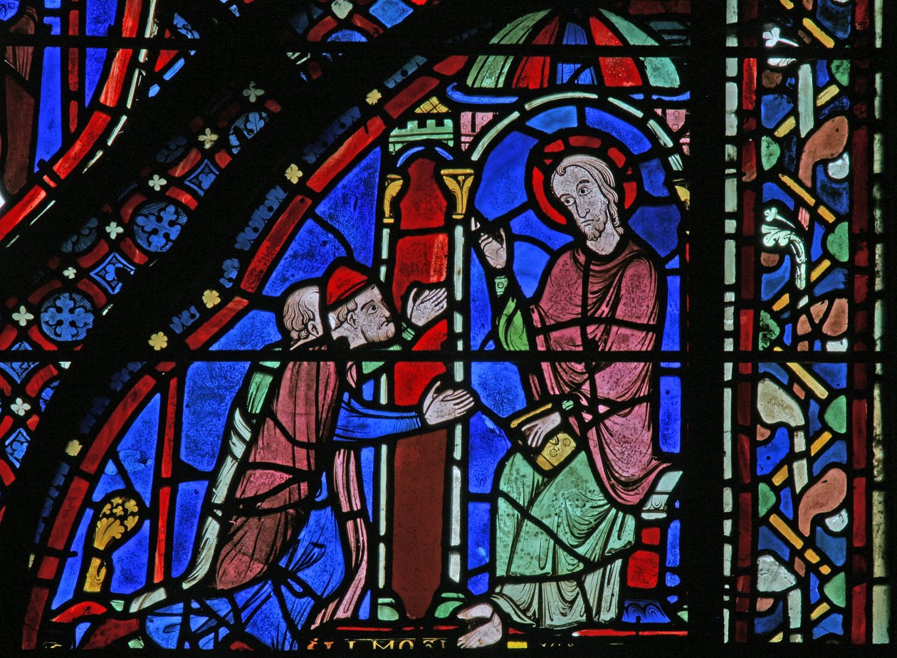 Het St. Jacobus raam: Jacobus met Almongenes (Hermogines) en Filetus door French School