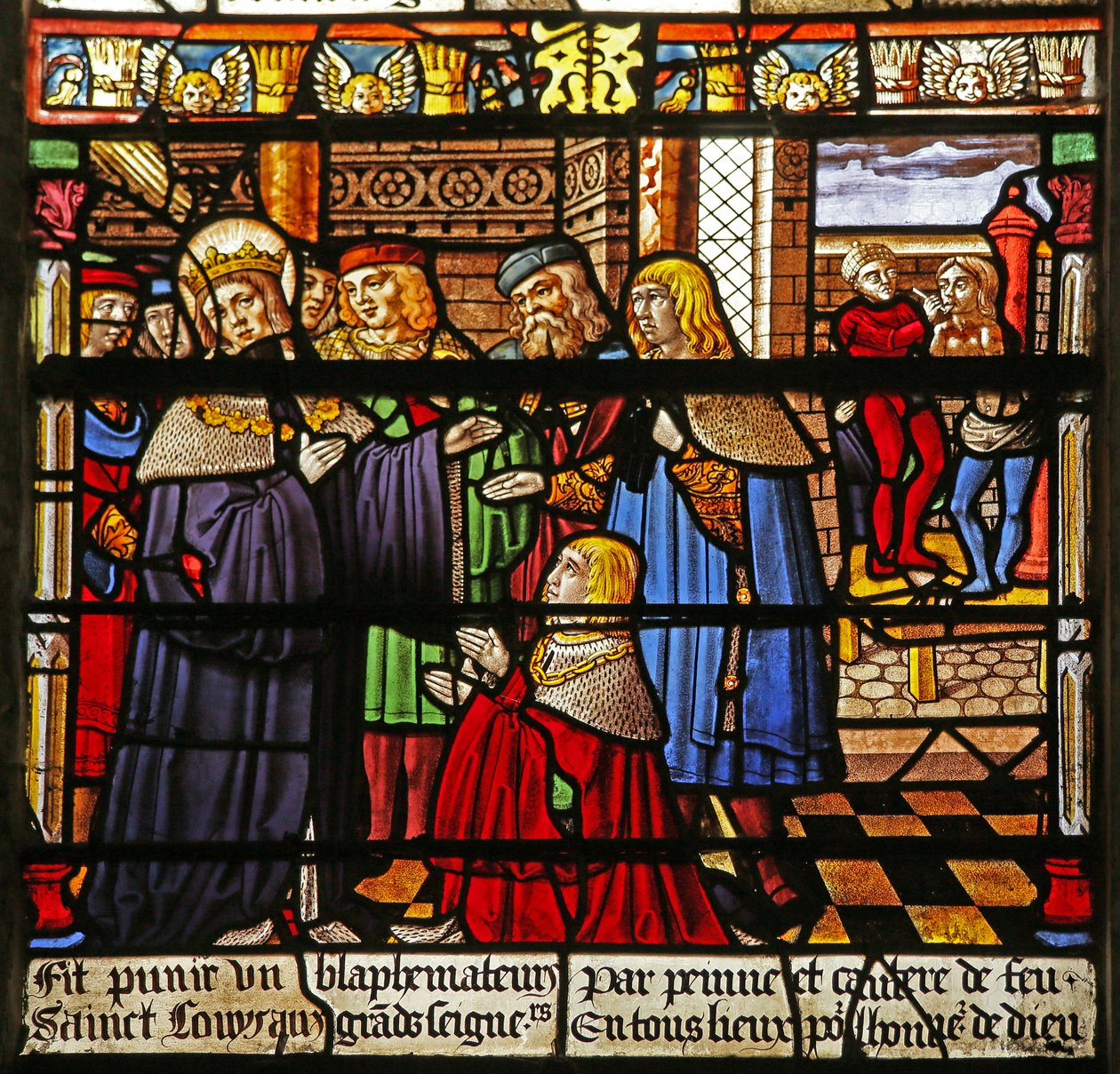 Het Sint Louis raam: De bestraffing van een godslasteraar door French School