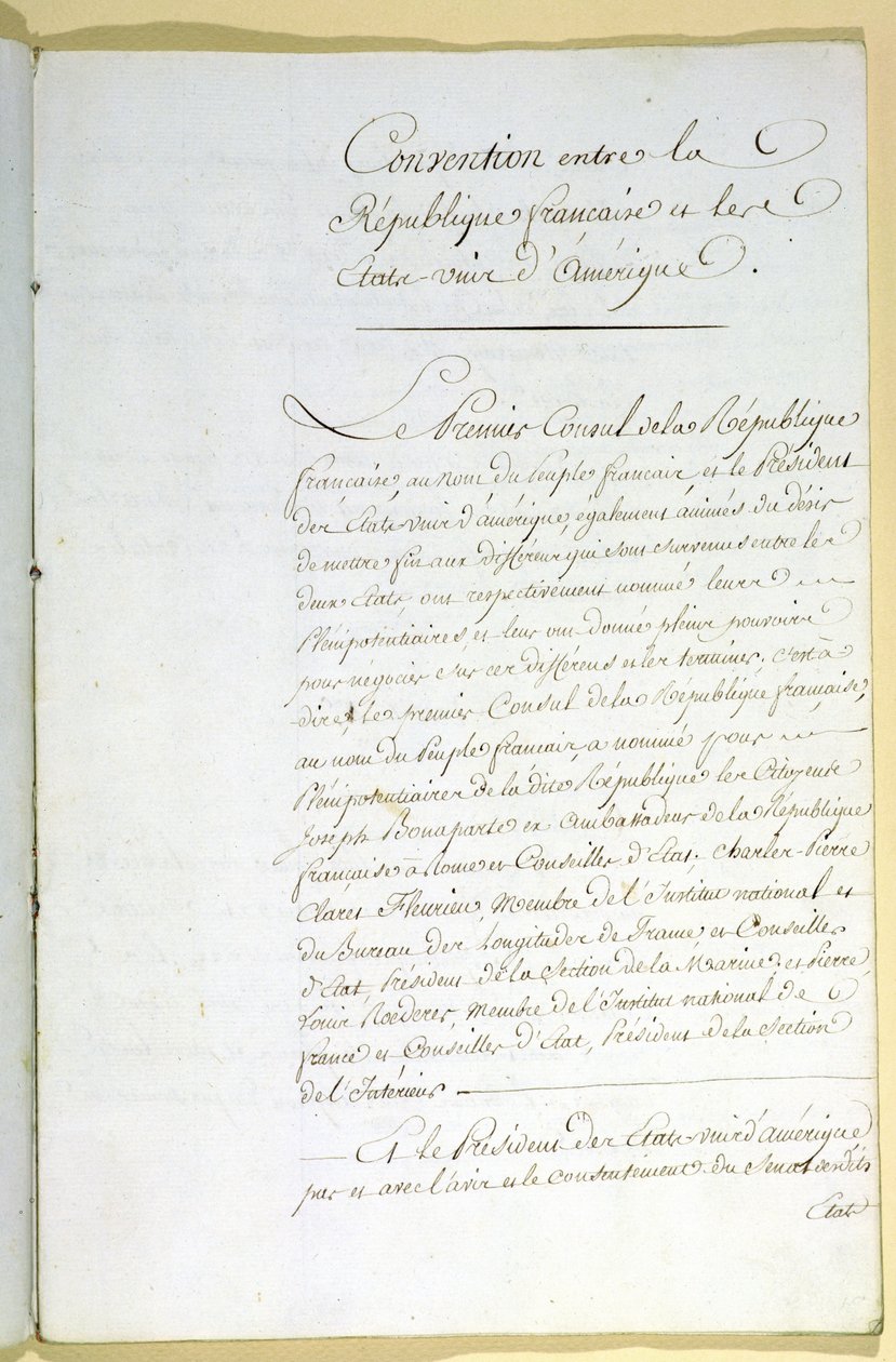 Het Verdrag van Mortefontaine, 30 september 1800 door French School