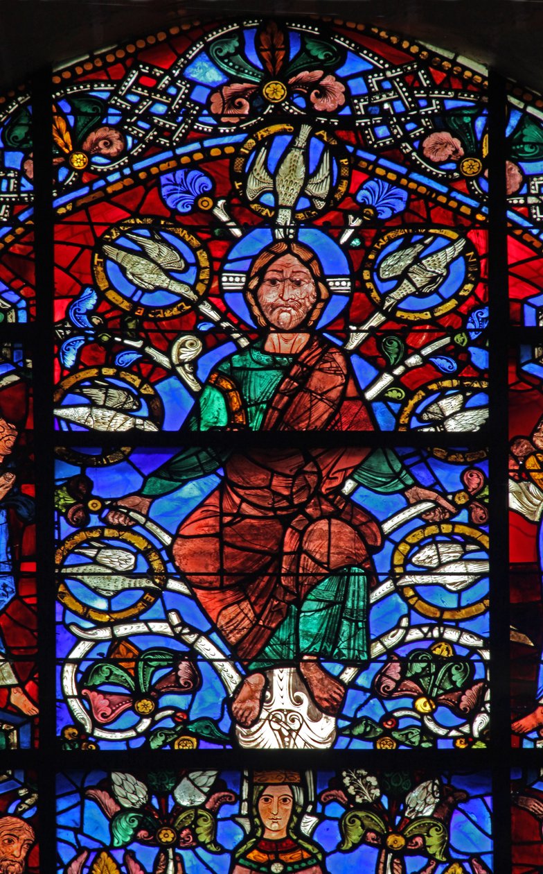 De Boom van Jesse: Christus met 7 duiven van de Heilige Geest: links Habakuk en rechts Sofonias door French School