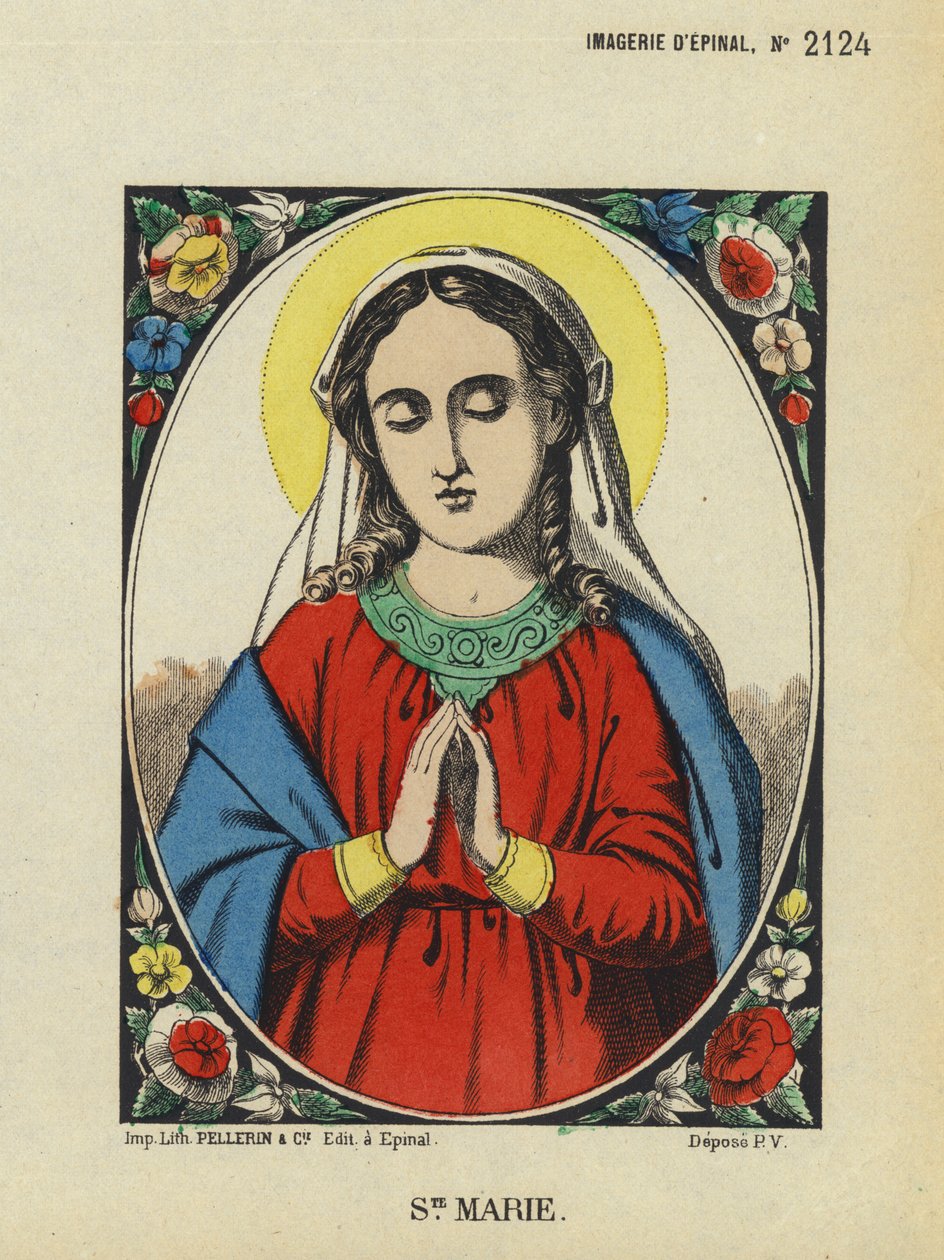 De Maagd Maria (kleurenlitho) door French School