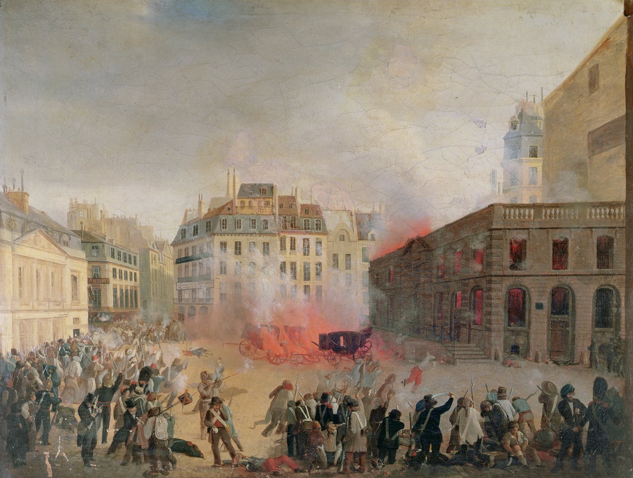 De watertoren in brand, Place du Palais Royal, 24 februari 1848 door French School