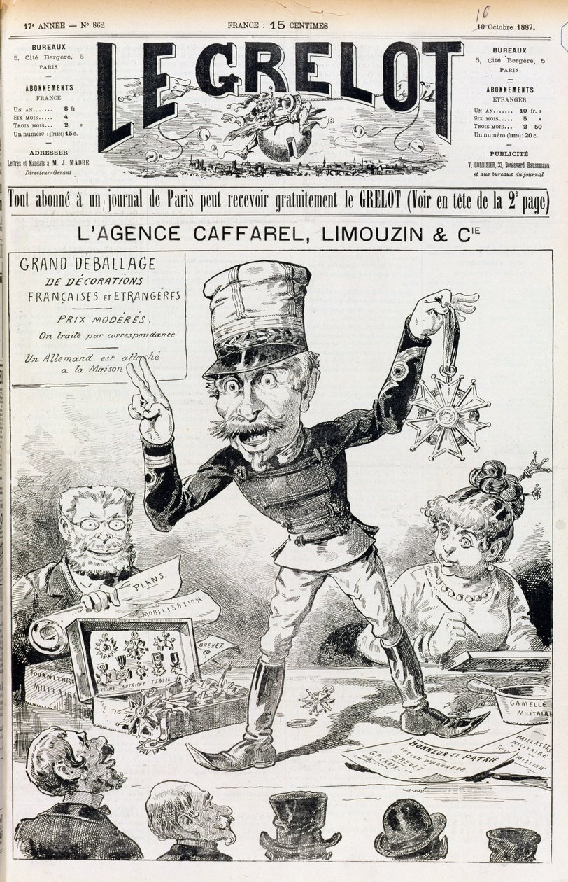De Wilson-affaire, voorpagina van Le Grelot, 16 oktober 1887 door French School