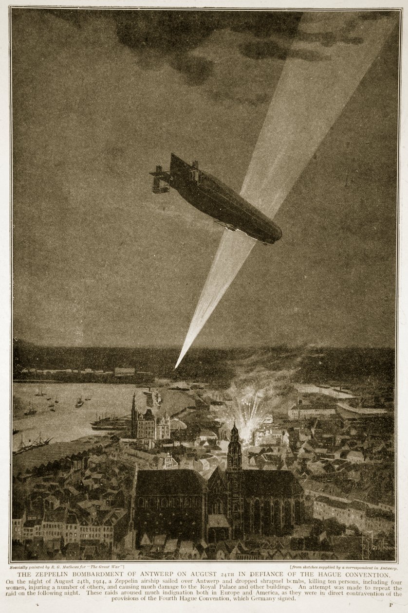 De Zeppelin-bombardement op Antwerpen op 24 augustus 1914 in strijd met het Haagse Verdrag door French School
