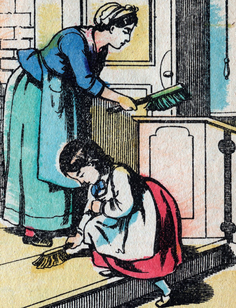 De activiteiten voor meisjes uit goede families: het huishouden - Epinal afbeelding - 19e eeuw (gravure) door French School