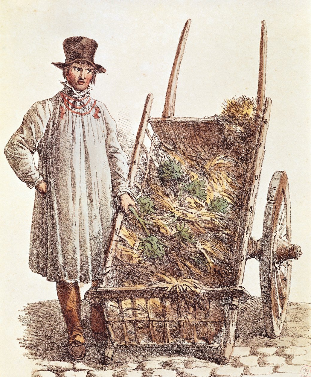 De artisjokverkoper (prent) door French School